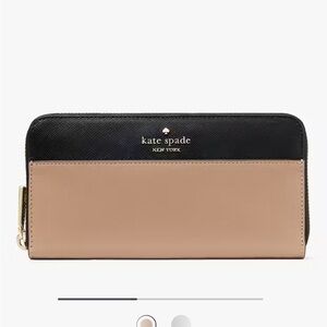 Kate Spade Black and Tan Wallet with Zip-Around Closure NWT